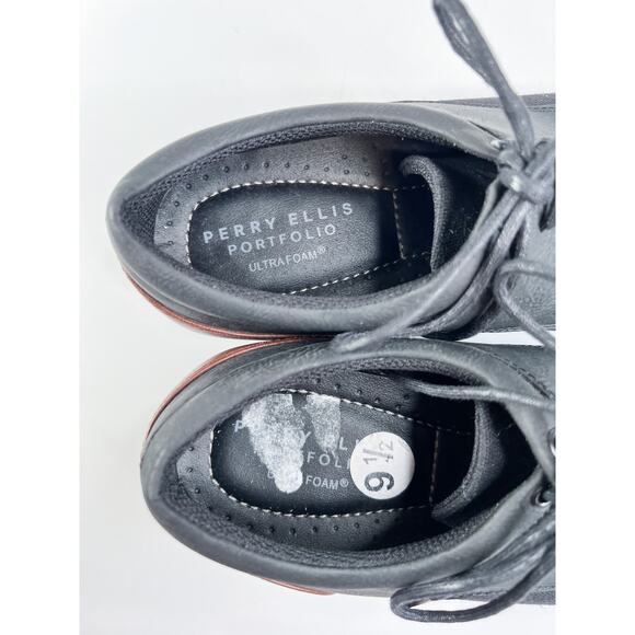 Perry Ellis Portfolio Size 9.5 Bowler Dress Shoes w/ Ultra Foam Black + Brown - Picture 5 of 10